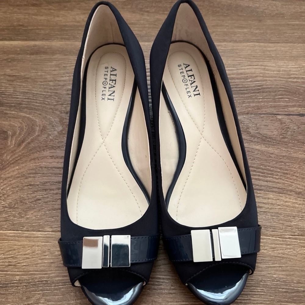 Alfani Navy Blue and silver Wedges with Glossy Finish size 7